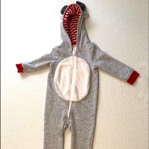 EUC reindeer fleece zip up one piece